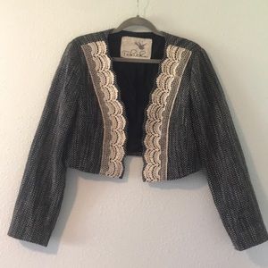 Anthropologie Jacket Blazer Tweed Lace Cropped S